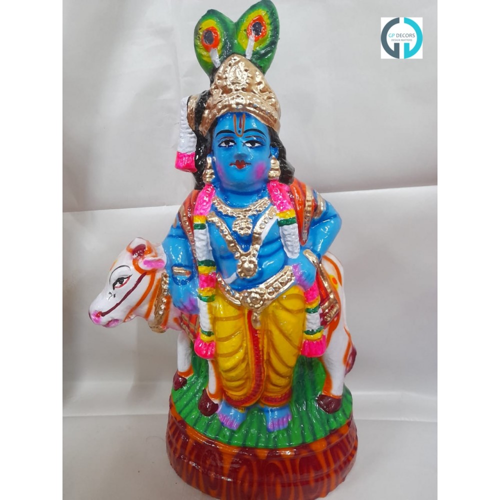 PASU KRISHNAN WITH RADHA- 10IN CLAY DOLL